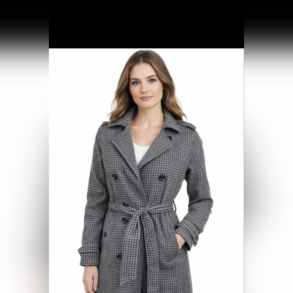 Laurie Felt Classic Denim Houndstooth Trench Coat